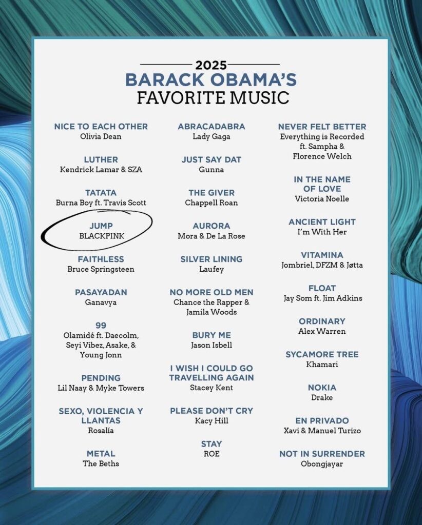 251218 BLACKPINKのJUMPがバラク・オバマの2025年のお気に入り音楽に選ばれる